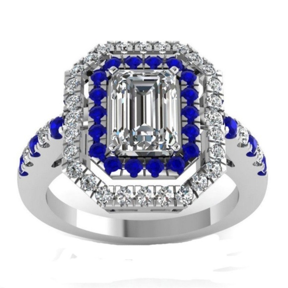 Luxury 925 Silver Square Shape White Sapphire Ring - Picture 2 of 4